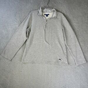 Tommy Bahama 1/4 Zip Sweater Mens Large Grey Herringbone Pullover Stretch Preppy